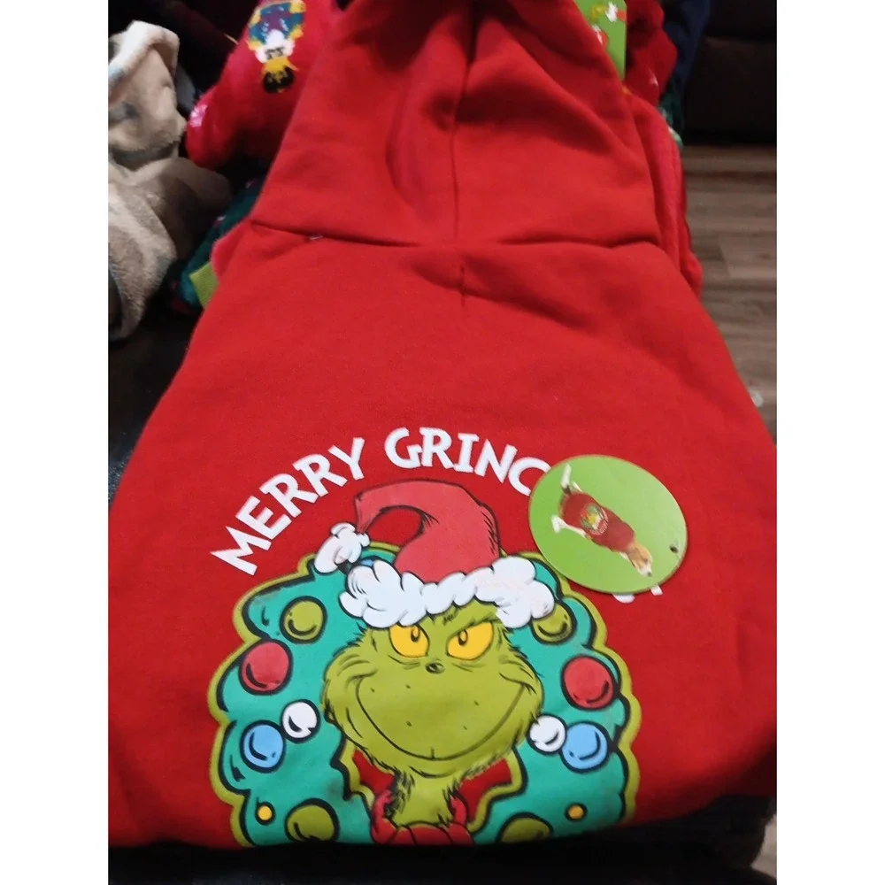 Dr. Seuss NWT Sz XS The Lil Grinch Christmas Holiday Pet Hooded PJs Dogs Red